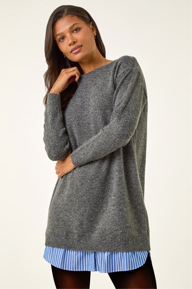 Roman Grey Mock Shirt Knitted Dress