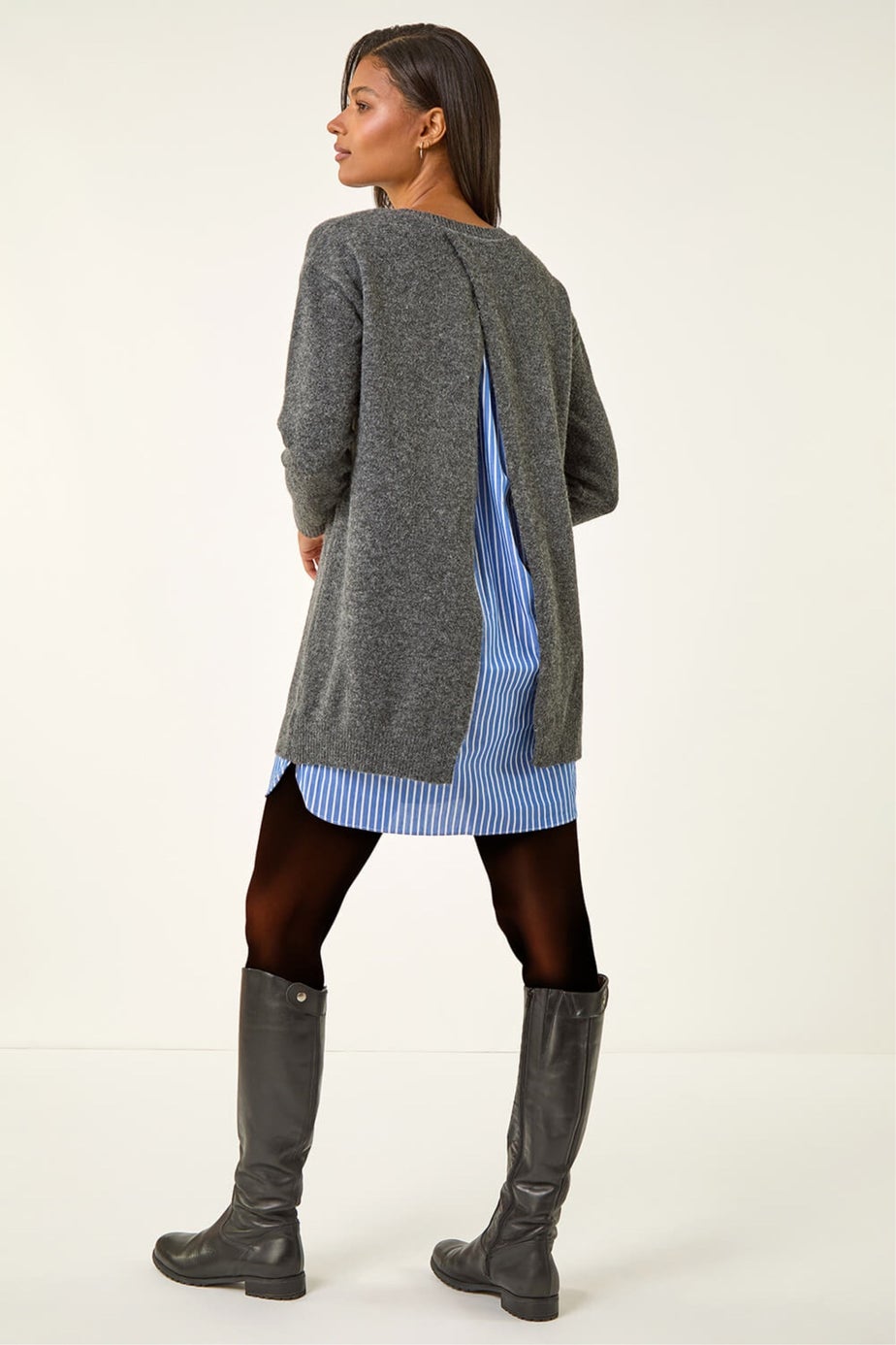 Roman Grey Mock Shirt Knitted Dress
