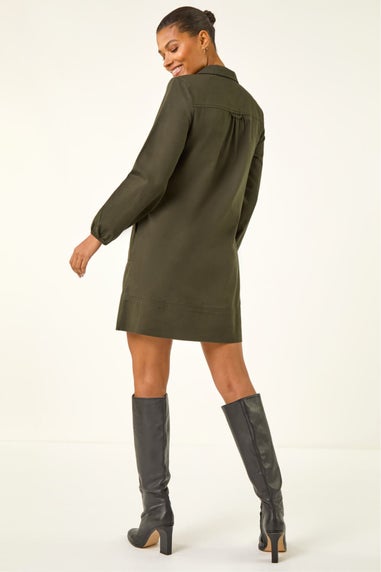 Roman Khaki Collared Shift Shirt Dress