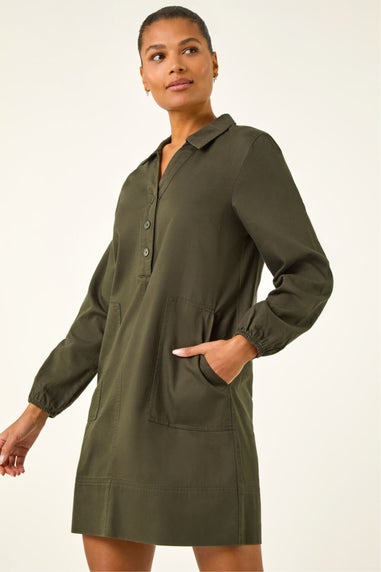 Roman Khaki Collared Shift Shirt Dress