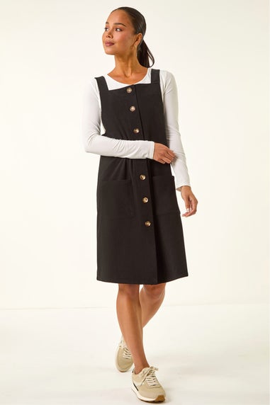 Roman Black Petite Corduroy Pinafore Dress