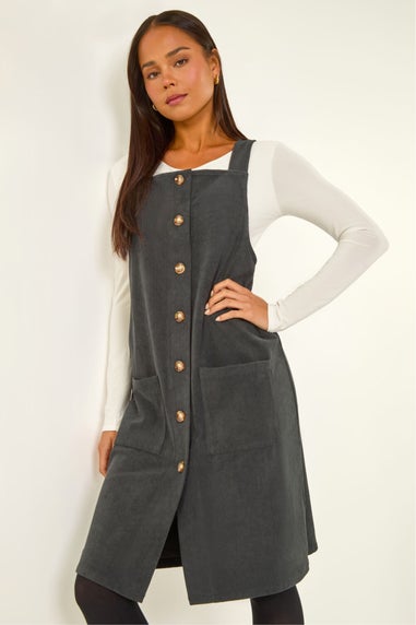 Roman Grey Petite Corduroy Pinafore Dress