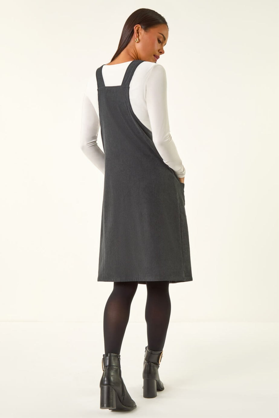 Roman Grey Petite Corduroy Pinafore Dress