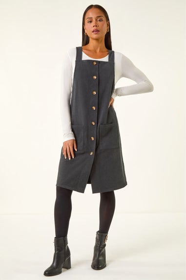 Roman Grey Petite Corduroy Pinafore Dress