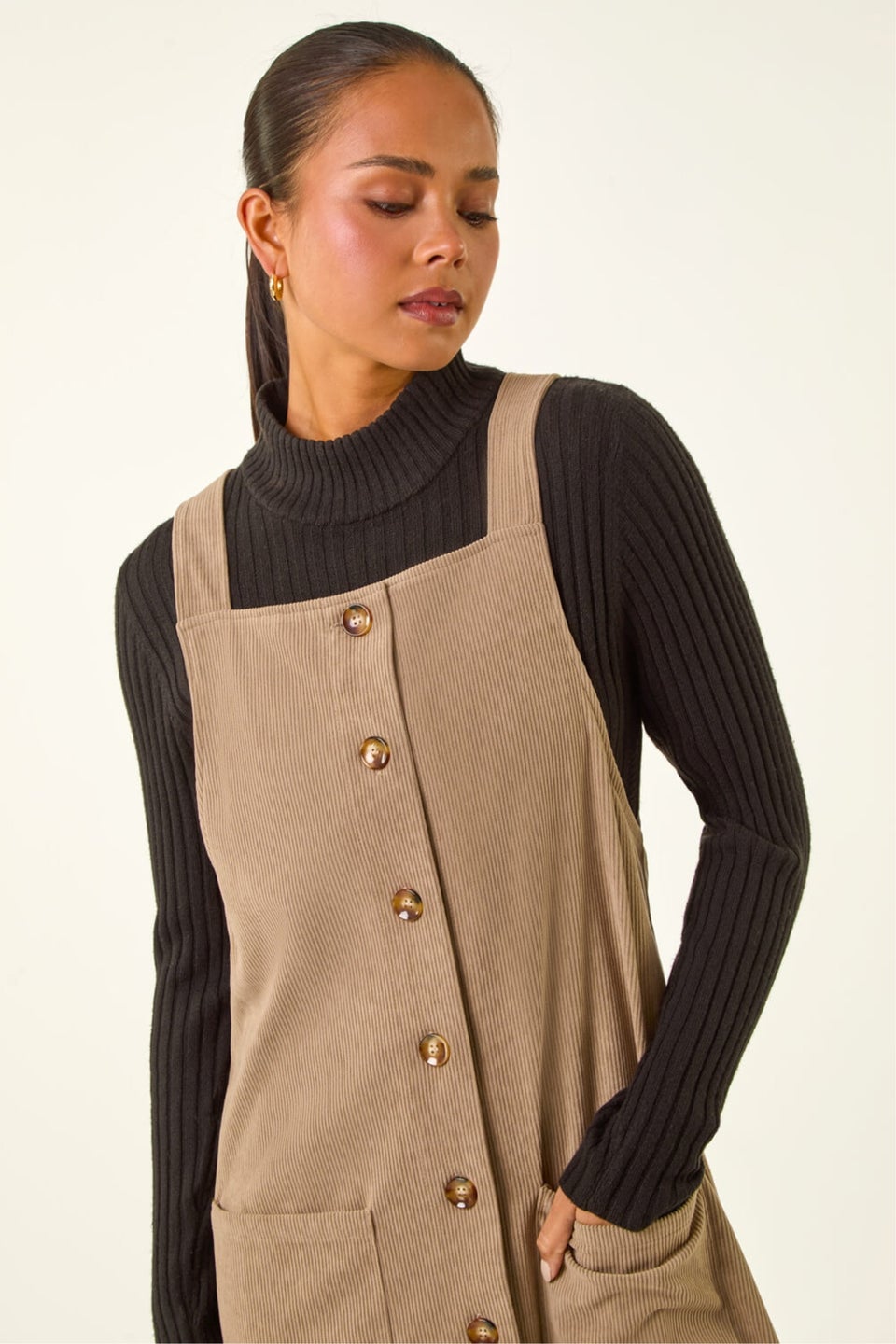 Roman Stone Petite Corduroy Pinafore Dress