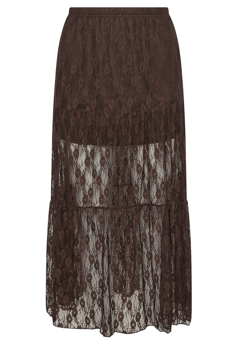 PixieGirl Petite Chocolate Brown Lace Lined Maxi Skirt