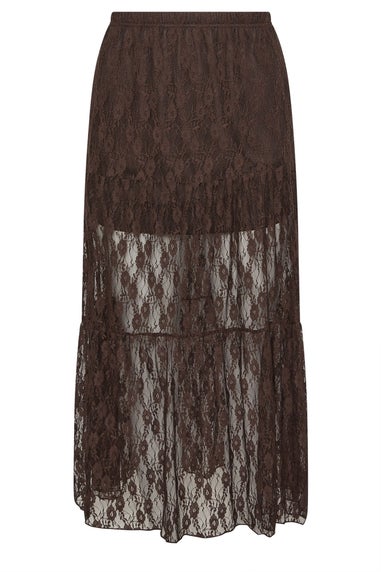 PixieGirl Petite Chocolate Brown Lace Lined Maxi Skirt