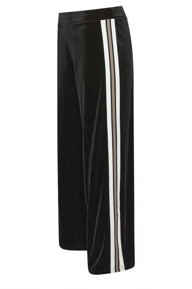 PixieGirl Petite Black Velour Side Stripe Trousers