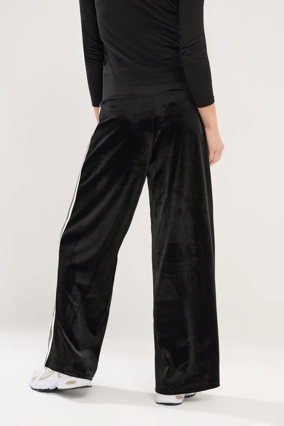 PixieGirl Petite Black Velour Side Stripe Trousers