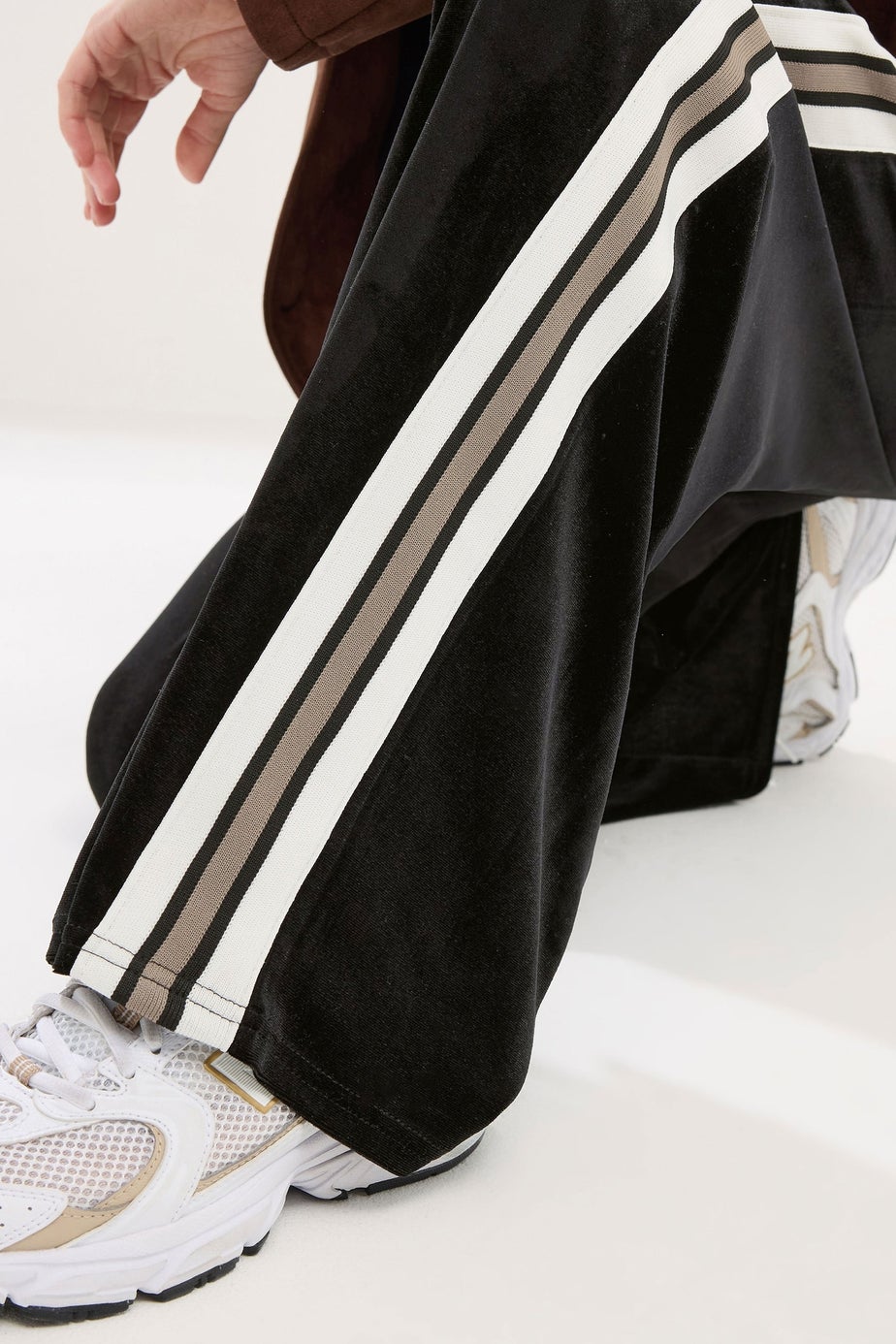 PixieGirl Petite Black Velour Side Stripe Trousers