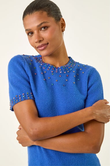 Roman Royal Blue Embellished Knitted Top