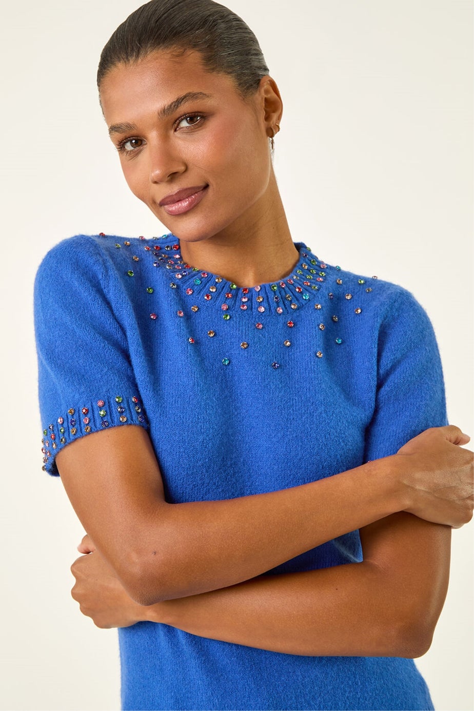 Roman Royal Blue Embellished Knitted Top