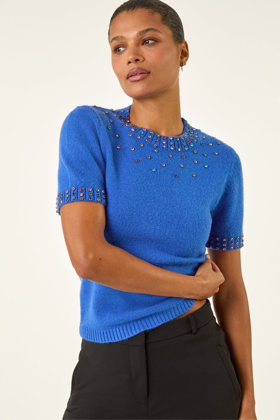 Roman Royal Blue Embellished Knitted Top