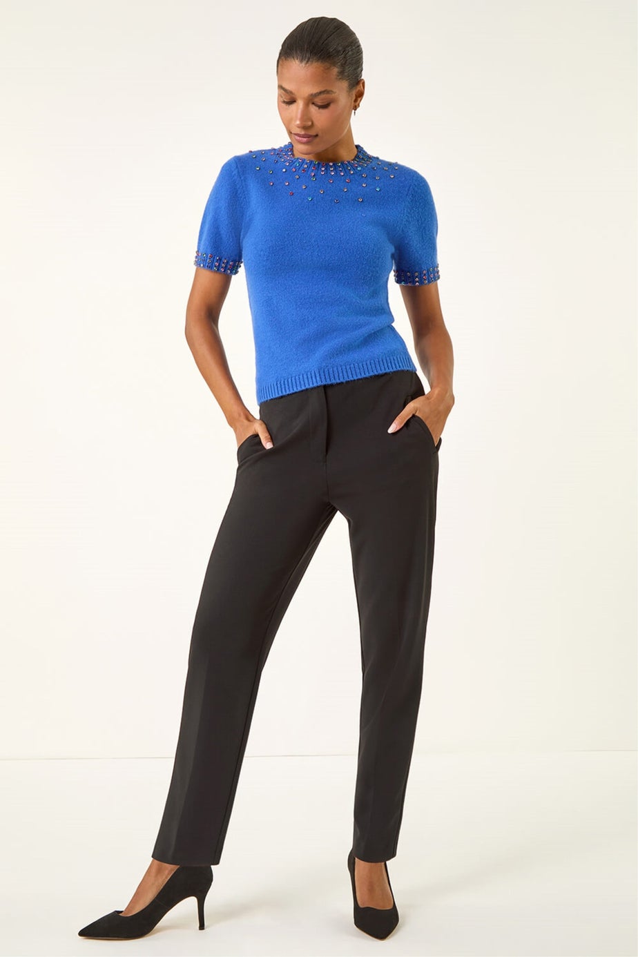 Roman Royal Blue Embellished Knitted Top