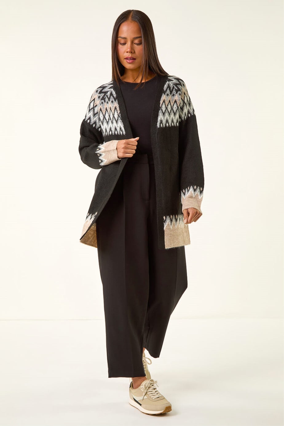 Roman Black Petite Fairisle Knit Cardigan