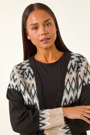 Roman Black Petite Fairisle Knit Cardigan