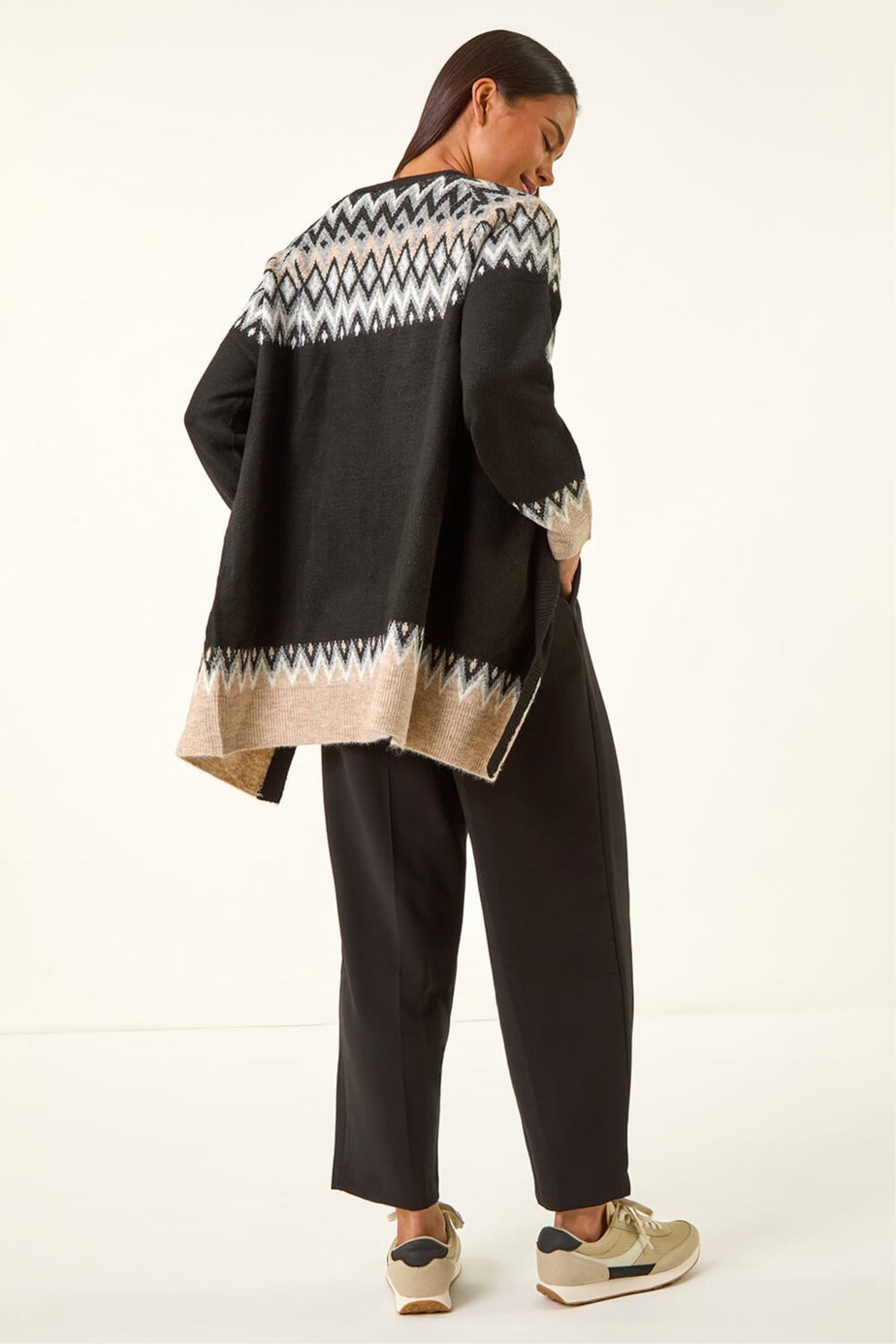 Roman Black Petite Fairisle Knit Cardigan