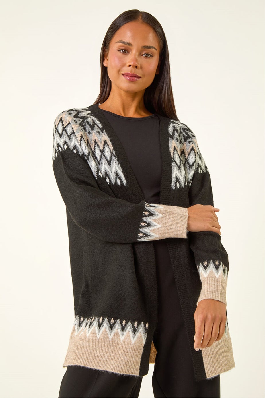 Roman Black Petite Fairisle Knit Cardigan