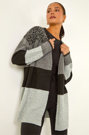 Roman Dark Grey Petite Animal Block Knit Cardigan