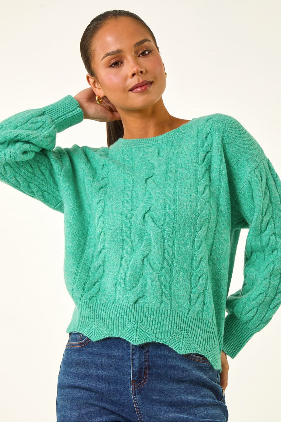 Roman Green Petite Scalloped Hem Knit Jumper