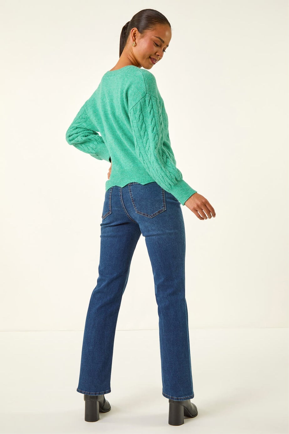 Roman Green Petite Scalloped Hem Knit Jumper