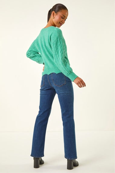 Roman Green Petite Scalloped Hem Knit Jumper