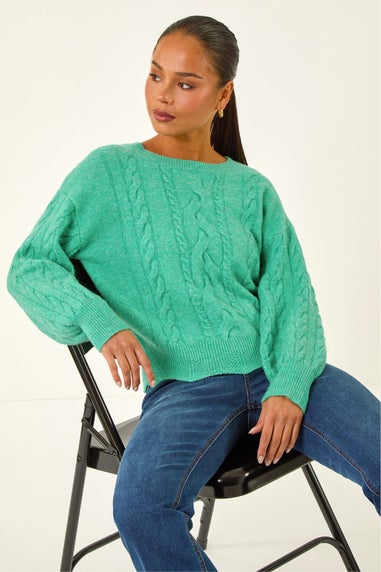 Roman Green Petite Scalloped Hem Knit Jumper