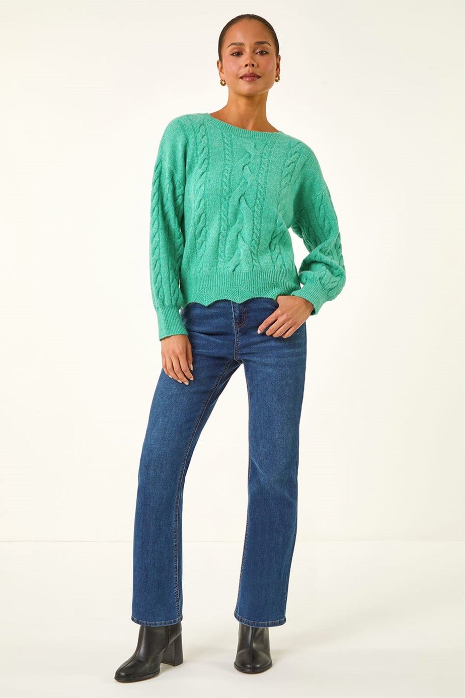 Roman Green Petite Scalloped Hem Knit Jumper