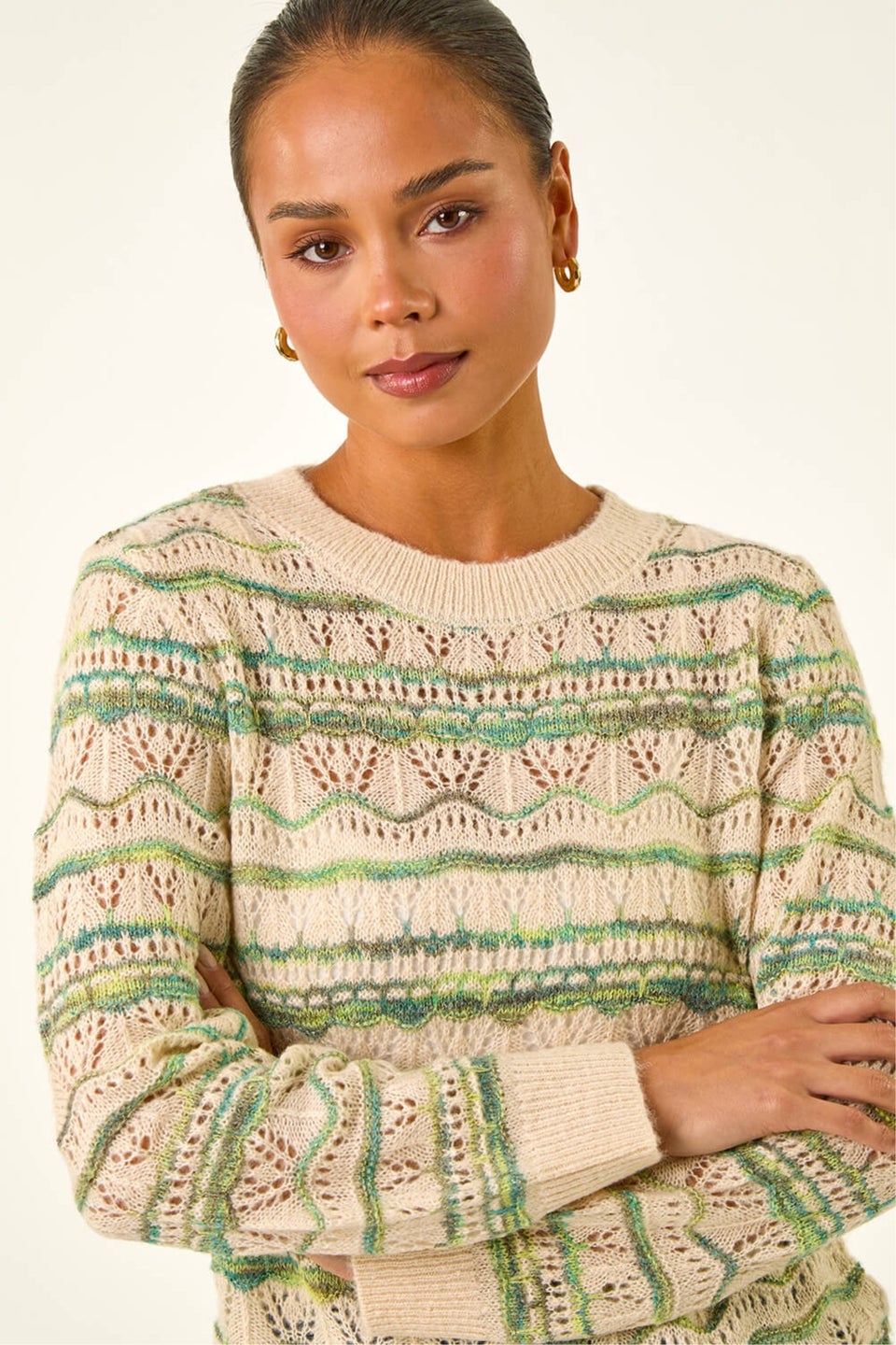 Roman Green Petite Melange Stripe Knit Jumper