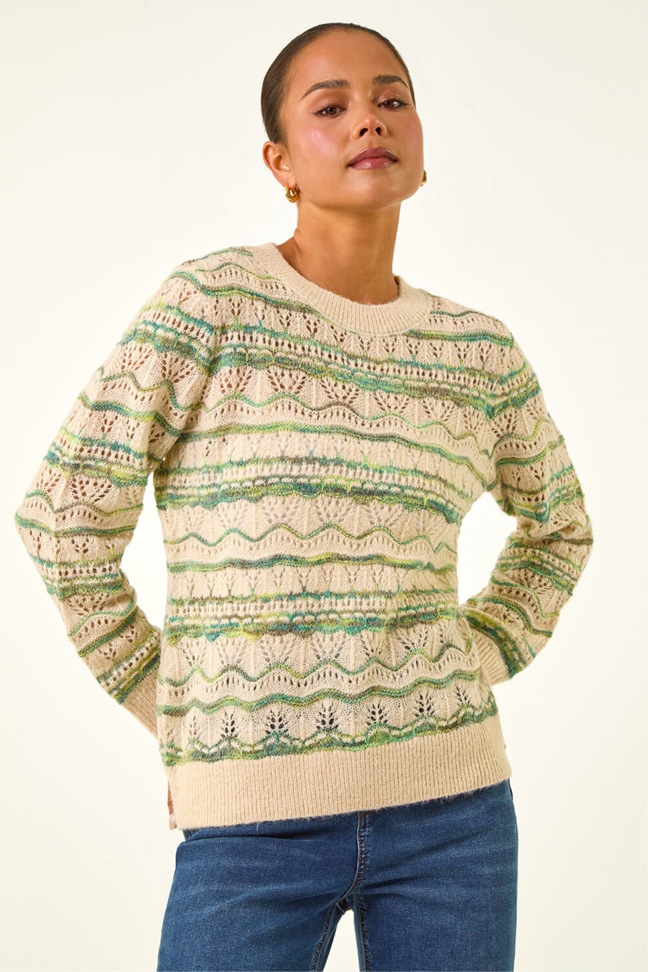 Roman Green Petite Melange Stripe Knit Jumper