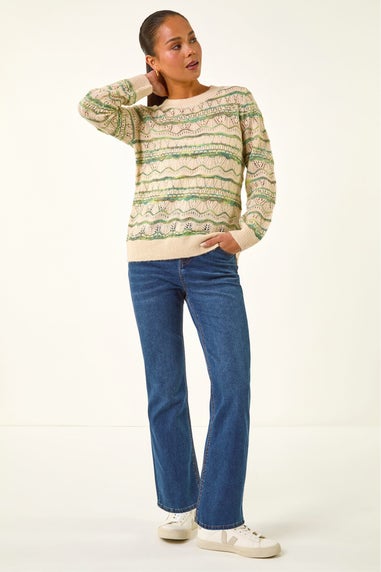 Roman Green Petite Melange Stripe Knit Jumper