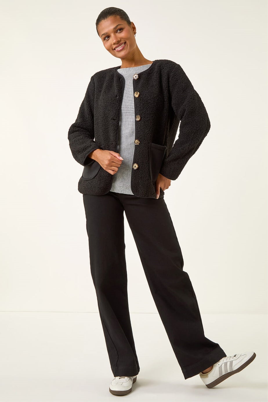 Roman Black Fleece Pocket Front Jacket