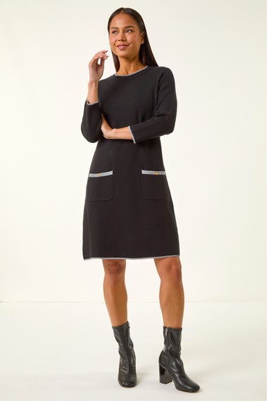 Roman Black Petite Buttoned Knit Dress