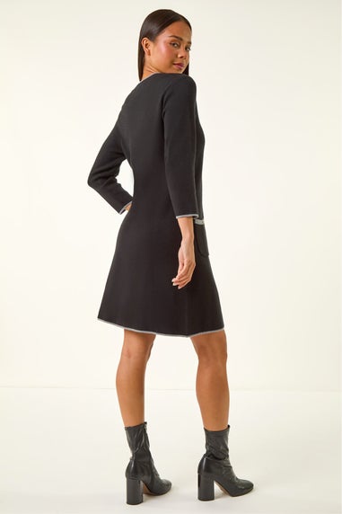 Roman Black Petite Buttoned Knit Dress