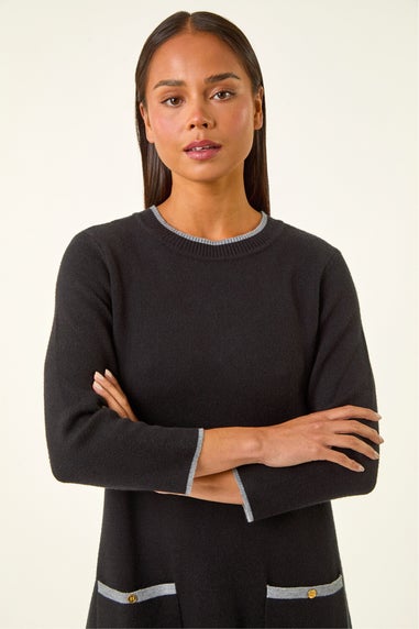 Roman Black Petite Buttoned Knit Dress