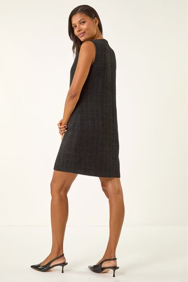 Roman Black Textured Pinafore Pocket Dress
