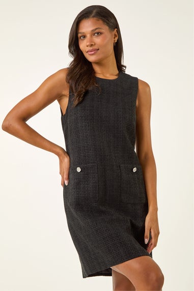 Roman Black Textured Pinafore Pocket Dress