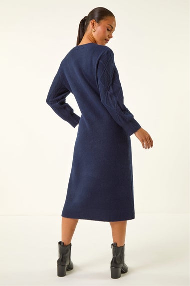 Roman Navy Petite V-Neck Knit Midi Dress