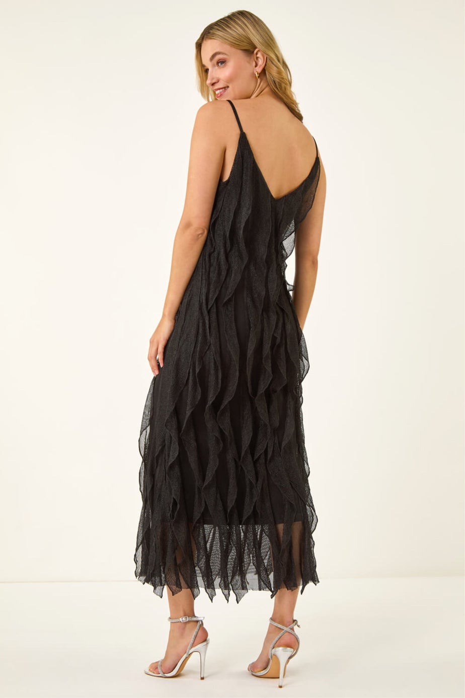 Dusk Black Frill Stretch Maxi Dress