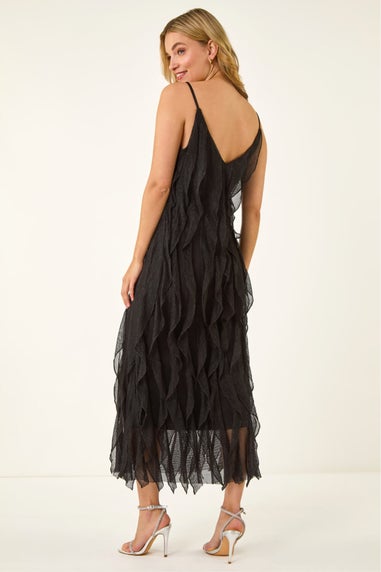 Dusk Black Frill Stretch Maxi Dress