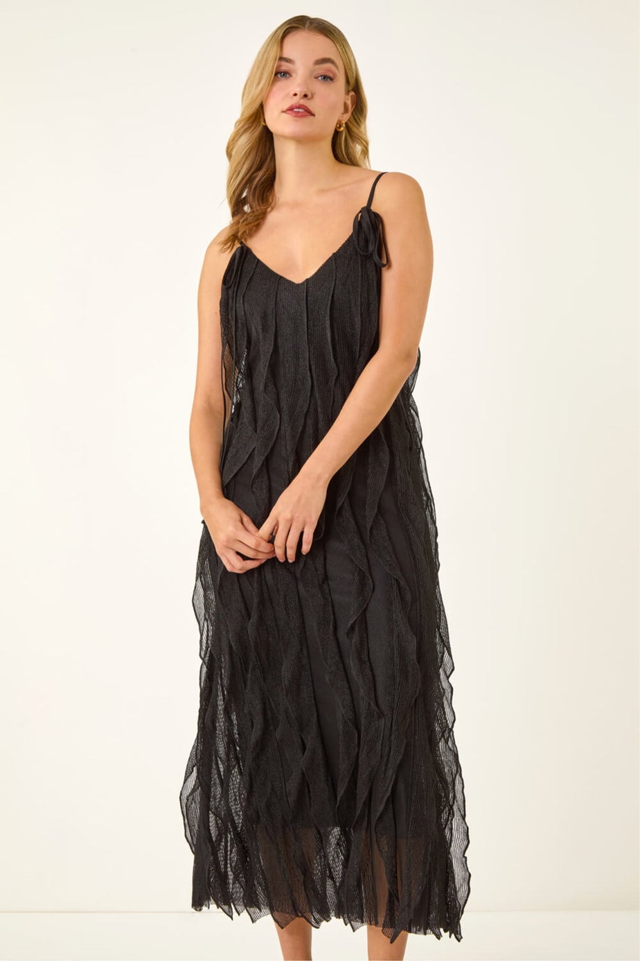 Dusk Black Frill Stretch Maxi Dress