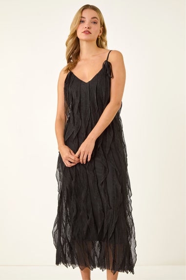 Dusk Black Frill Stretch Maxi Dress