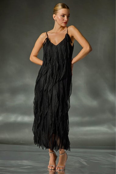 Dusk Black Frill Stretch Maxi Dress