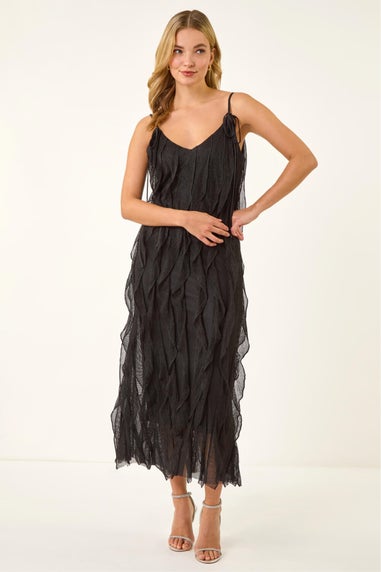 Dusk Black Frill Stretch Maxi Dress