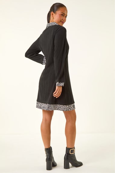 Roman Black Petite Leopard Collar Knit Dress