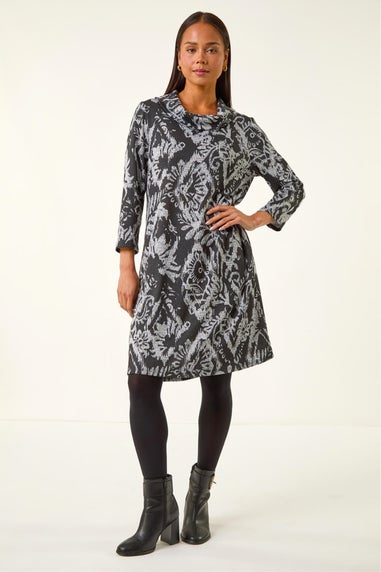 Roman Black Petite Brushed Roll Neck Knit Dress