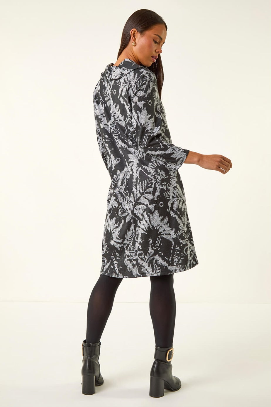 Roman Black Petite Brushed Roll Neck Knit Dress