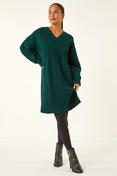 Roman Dark Green Petite Cable Knit Shift Dress