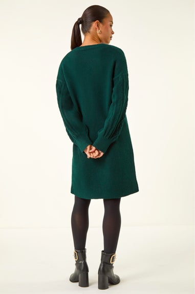 Roman Dark Green Petite Cable Knit Shift Dress