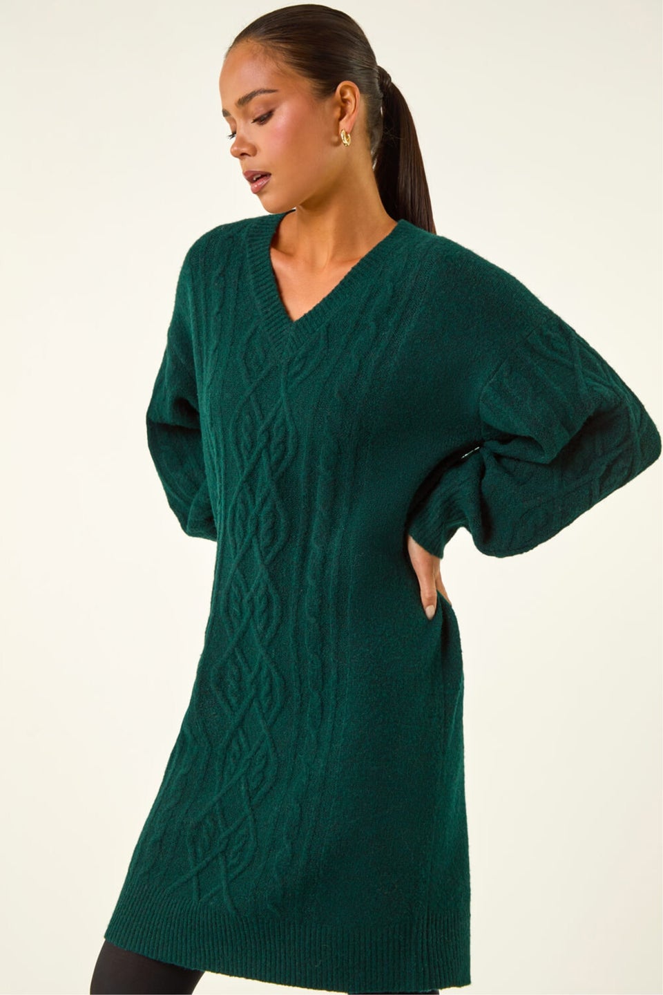Roman Dark Green Petite Cable Knit Shift Dress